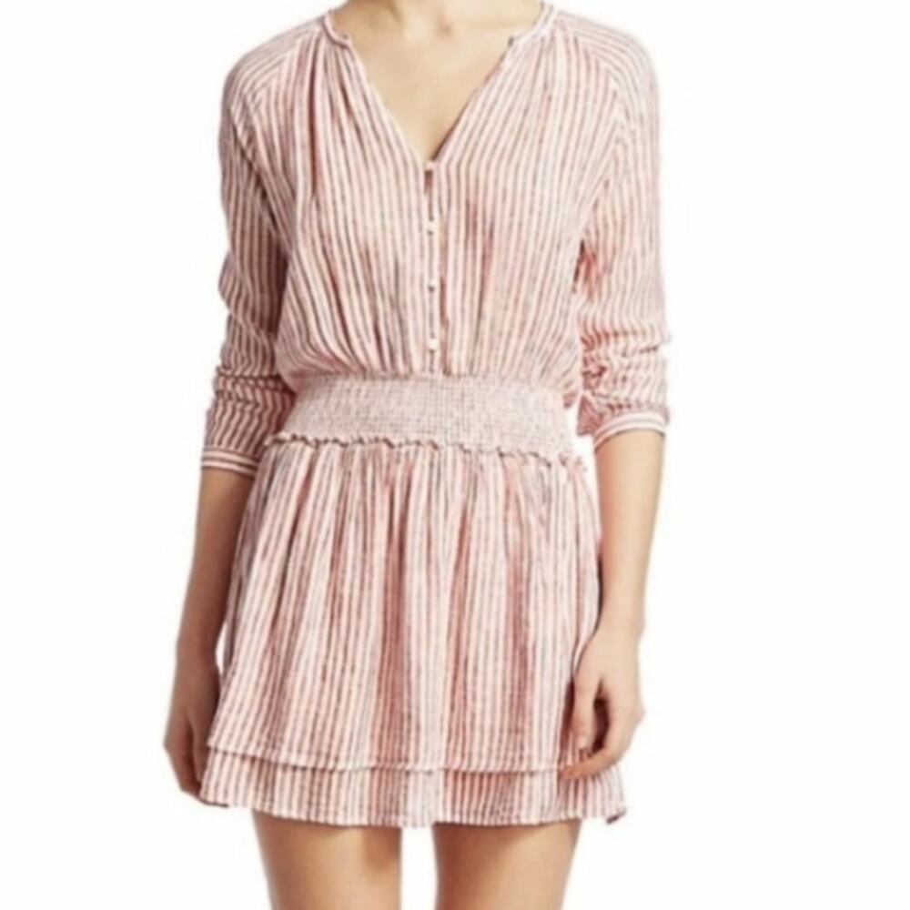 Rails Jasmine Belmont Stripe Linen Blend Mini Dress Red White M